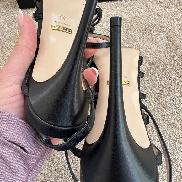 Gucci Marmont Pearl Button Black Strappy Heels - EUC - Picture 10 of 13